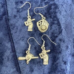 5/$25 Baseball Player and Helmet + Bat Earrings NWOT